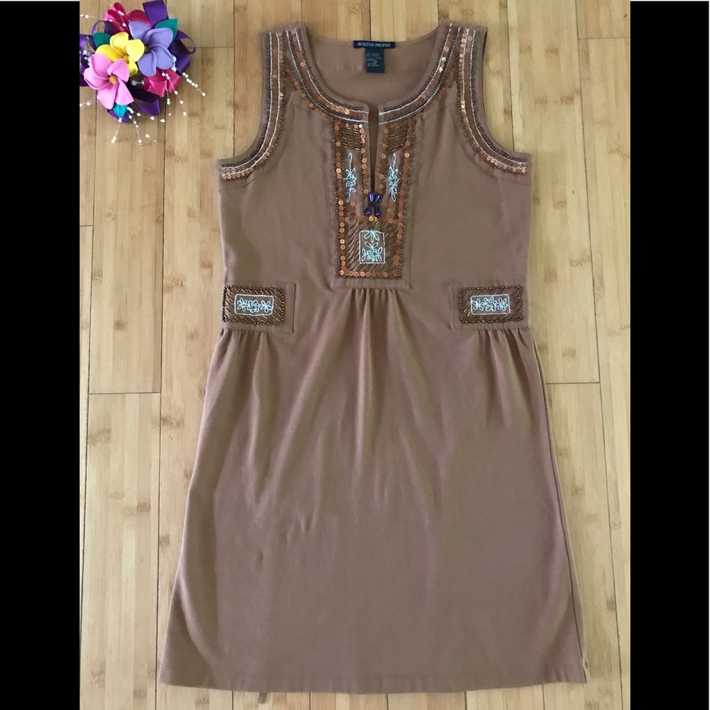 Boston Proper Brown Beated Sequin Dress